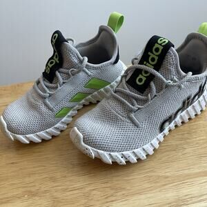 Adidas Kaptir Youth Boy's/Girl's Knit Sneakers Size 11 Gray/Black/Green Lace up